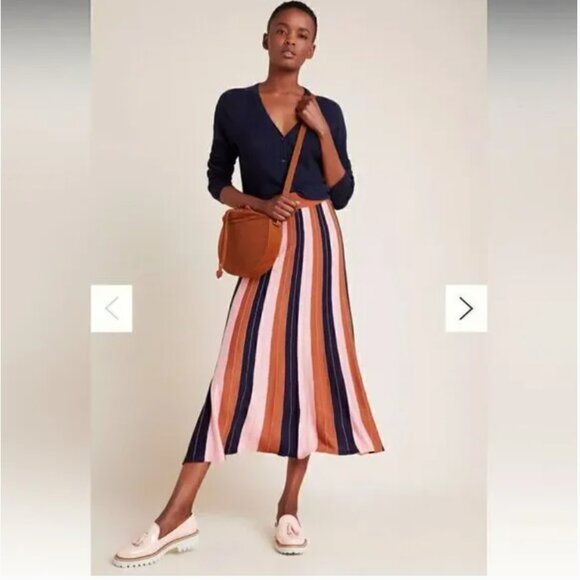 ✨ NWT FOXIEDOX for Anthropologie Striped Knit Anne Midi Skirt – Navy - Size M - Picture 1 of 9